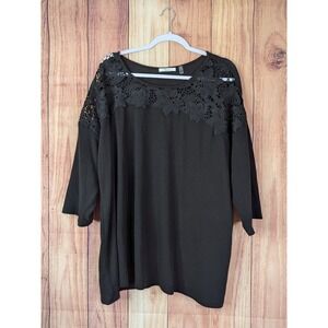 89th + Madison Black Lace Trim Tunic Top Plus Size 3X‎